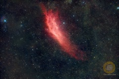 NGC 1499, California-Nebel im Sternbild Perseus, Groß Schönebeck: 54 Fotos mit je 120 Sekunden, ISO 1000, 135 mm, F 2.0 an Nikon D5100a, Kein Autoguiding, Dithern, Korrekturbilder 20 Flats und Bias