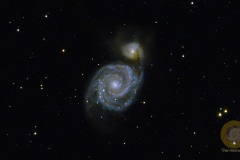 M51, Whirlpoolgalaxy, Eispfad. 25 Bilder mit 3 Minuten, ASI 715MC an APO 540 mm, GAIN 0, auf EQ 6, Autoguiding MGEN3, keine Korrekturbilder.