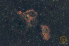 Herz- und Seelennebel. Groß Schönebeck. 13 Bilder mit 3 Minuten, ISO 800, 135 mm F 2,0 an EOS 60Da auf Skyguider Pro. Autoguiding MGEN3. je 15 Flats, Darkflats, Biases, 5 Darks