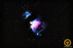 Running Man, De Mairans- und Orionnebel. 22 Bilder mit 180 Sekunden, ISO 1000, 600 mm, F 6,3 nachgeführt mit EQM 35