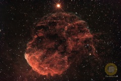 IC 443, Quallennebel im Zwilling, Eispfad. 24 Bilder Duonarrowband Ha und O3 mit 300 Sekunden, ISO 8000, D5300a, RC 6 mit 920 mm, dazu 40 Bilder RGB für Sterne mit 60 Sekunden auf EQ6, Autoguiding MGEN3 . 6 Darks, je 20 Flats, Darkflats, Biases.