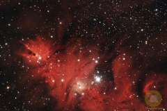 NGC 2264, Konus-Nebel und Weihnachtsbaumhaufen, Eispfad: 18 Bilder mit 300 Sek. ISO 26500, F 6.0 RC6, 920 mm an D5300 auf EQ6, Autoguiding MGEN3, 6 Darks, je 20 Flats, Darkflats, Biases