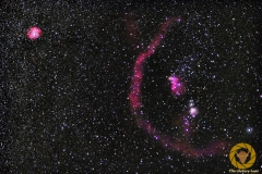Barnad´s Loop und Rosettennebel links oben 63 Bilder mit 90 Sekunden, ISO 1250, 35 mm, F 2,6 an EOS 60Da, nachgeführt mit EQM 35