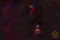 Orion. 2 Belichtungsreihen, getrennt gestackt: 47 Bilder mit 60 Sekunden und 13 Bilder mit 10 Sekunden. ISO 800, 135 mm, F 2.0 an Nikon D5100a auf Staradventurer. 17 Darks, je 20 Flats, Darkflats, Biases