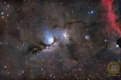 M78, Eispfad: 30 Bilder mit 5 Minuten, APO 540 mm, ASI071MC Pro auf EQ6, gain 150, offset 10, Autoguiding OAG ASI 220 mini (first light). Dithering, 30 Biases