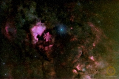 Nordamerika- Pelikan- und Schmetterlingsnebel bei Deneb und Sadr im Sternbild Schwan. 56 Bilder mit 60 Sekunden, ISO 1250, 135 mm F2,0 an Nikon Z6 auf Minitrack LX3 plus 10 Darks, je 20 Flats und Biases