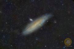 Andromeda, Eispfad: 77 Bilder mit 180 Sekunden, ASI071 mc Pro, APO 50/190 mm auf TeSeek 17, Gain 90, -10 Grad, StellaVita: Guiding 0,5 Sek. Gain 100, 130 mm Guidescope Bresser Guidecam, je 30 Flats und Darkflats