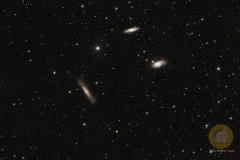 Leo-Triplett (M66-Gruppe). Groß Schönebeck. 42 Bilder mit 2 Minuten, ISO 5000, Apo 540 mm an D5300a auf Skyguider Pro, MGEN3 Autoguiding. Je 20 Flats, Darkflats, Bias, 9 Darks