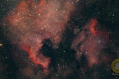 September: NGC 7000 und IC 5070, Nordamerika- und Pelikannebel. Groß Schönebeck, 4 Stunden Gesamtbelichtungszeit, Vespera Mosaik, 250 mm, F 5