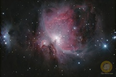 M42 Großer Orionnebel, Eispfad: 53 Bilder mit 90 Sekunden. RC6 mit 920 mm an D5300a auf EQ6. ISO 250, F6, 9 Darks, Auroguiding MGEN3