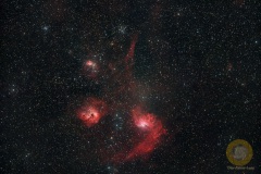 IC 405 Flaming Star Nebula im Fuhrmann, piggyback. Eispfad 6 Bilder mit 8 Minuten, ISO 200, F 2.0 an D5100a auf EQ6. Autoguiding MGEN3, 5 Darks