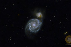 M51, Whirlpoolgalaxy, Eispfad. 25 Bilder mit 3 Minuten, ASI 715MC an APO 540 mm, GAIN 0, auf EQ 6, Autoguiding MGEN3, keine Korrekturbilder.