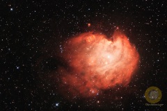 NGC2174 Affenkopfnebel im Orion, Eispfad. 27 Bilder Duonarrowband Ha und O3 mit 300 Sekunden, ISO 8000, D5300a, RC 6 mit 920 mm, dazu 42 Bilder RGB für Sterne mit 60 Sekunden auf EQ6, Autoguiding MGEN3 . 5 Darks, 20 Biases.
