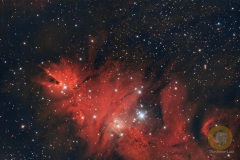 NGC 2264, Konus-Nebel und Weihnachtsbaumhaufen, Eispfad: 18 Bilder mit 300 Sek. ISO 26500, F 6.0 RC6, 920 mm an D5300 auf EQ6, Autoguiding MGEN3, 6 Darks, 20 Biases