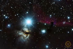 Pferdekopf- und Flammennebel im Orion. 36 Bilder mit 180 Sekunden, ISO 10000 Teleskop RC6 mit Reducer (918 mm, F 6,0) an Nikon Z6 auf EQM35 Pro mit MGEN3. 15 Darks, je 20 Flats und Biases