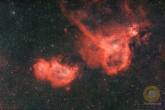 IC 1805 in Kassiopeia, Groß Schönebeck: 57 Bilder mit 300 Sekunden. ASI071 mc Pro, APO 190 mm, F 3.8, Gain 90, auf EQ6 Pro, Autoguiding ASI715 mc, 240 mm, Steuerung StellaVita, 10 Darks,10 Flats, 20 Biases. Drizzle 2 beim Stacken